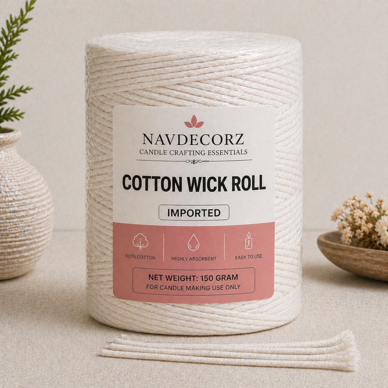 Cotton Wick Roll for Candle Making (150 Gram – Imported) | Navdecorz