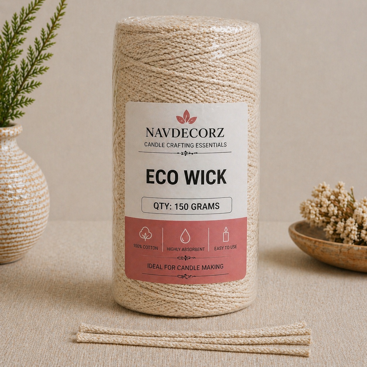 Eco Wick Roll for Candle Making (150 Gram Per Roll) | Navdecorz