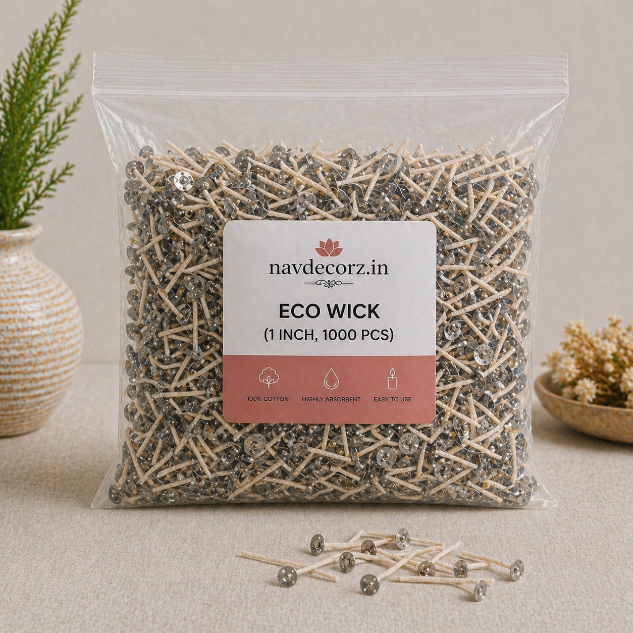 Eco Wick for Candle Making (1 Inch, 1000 pcs) | Navdecorz