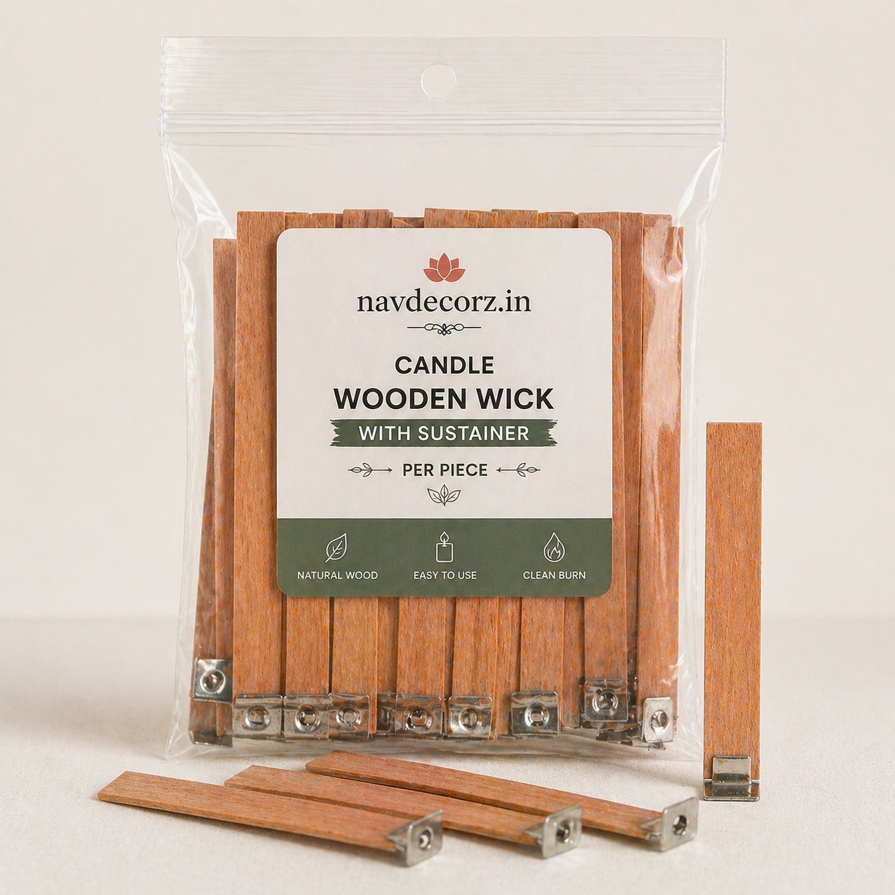 Candle Wooden Wick with Sustainer (Single Piece) | Navdecorz