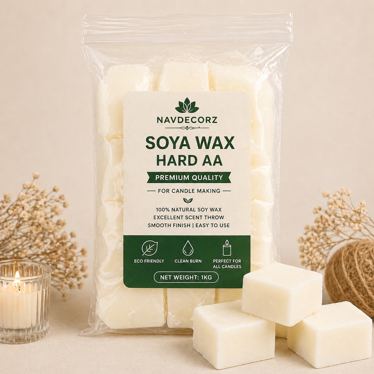 Premium Soya Wax Hard AA for Candle Making (1KG) | Navdecorz