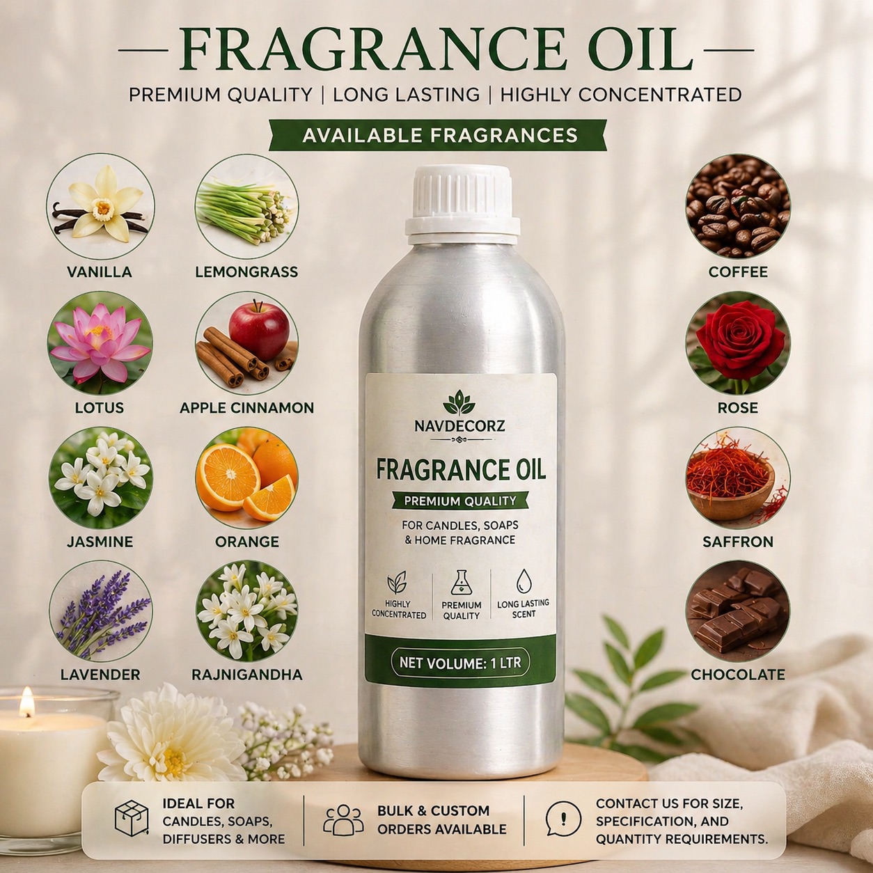 Fragrance Oil for Candle Making (1 Ltr) | Navdecorz