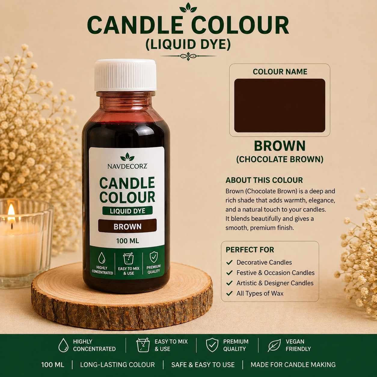 Candle Colour Liquid Dye – 100 ML (Multiple Colours Available) | Navdecorz
