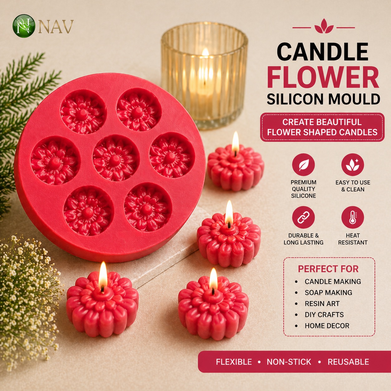 Candle Flower Silicone Mould | Navdecorz