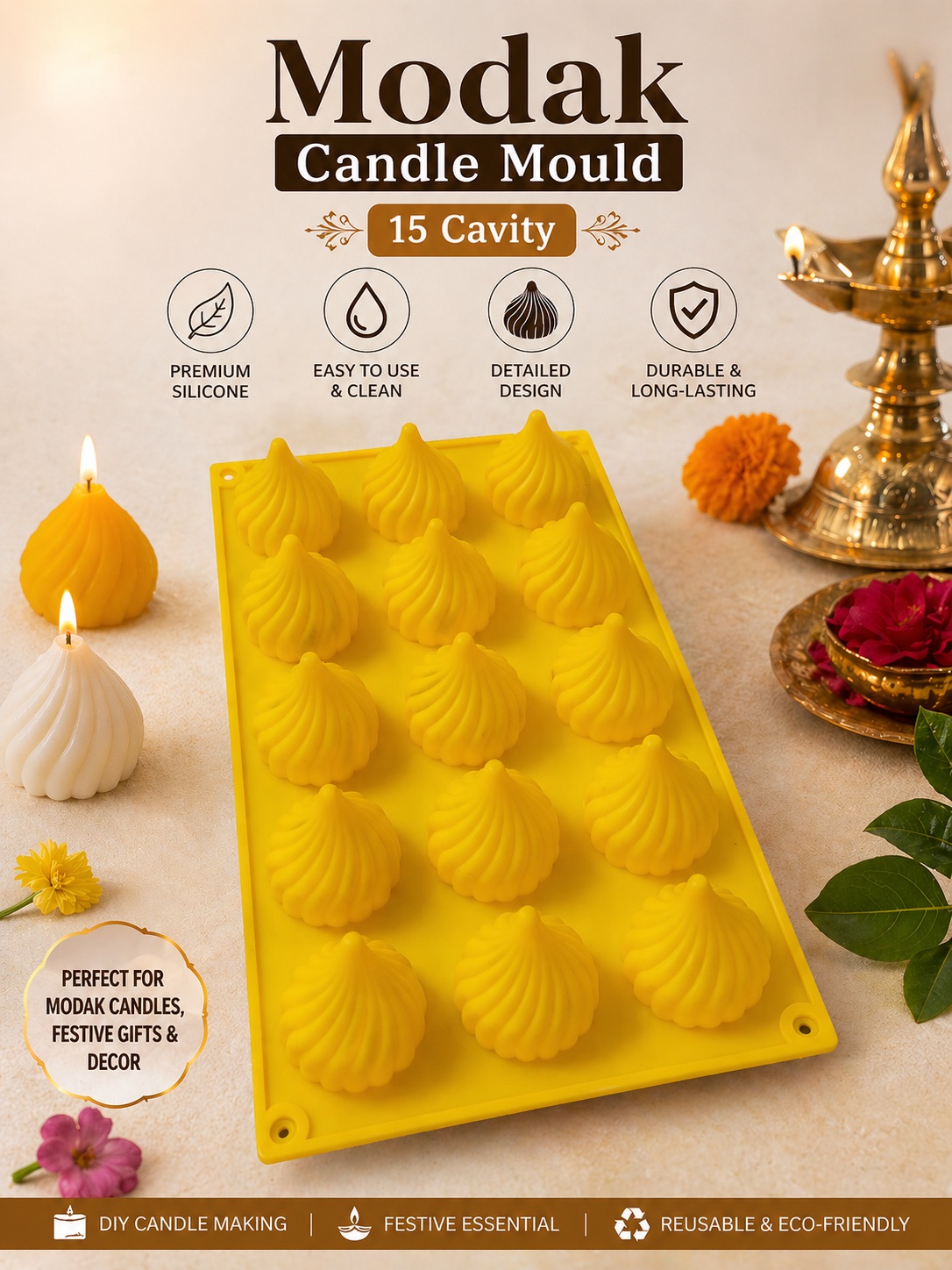 Modak Candle Silicone Mould 15 Cavity | Navdecorz