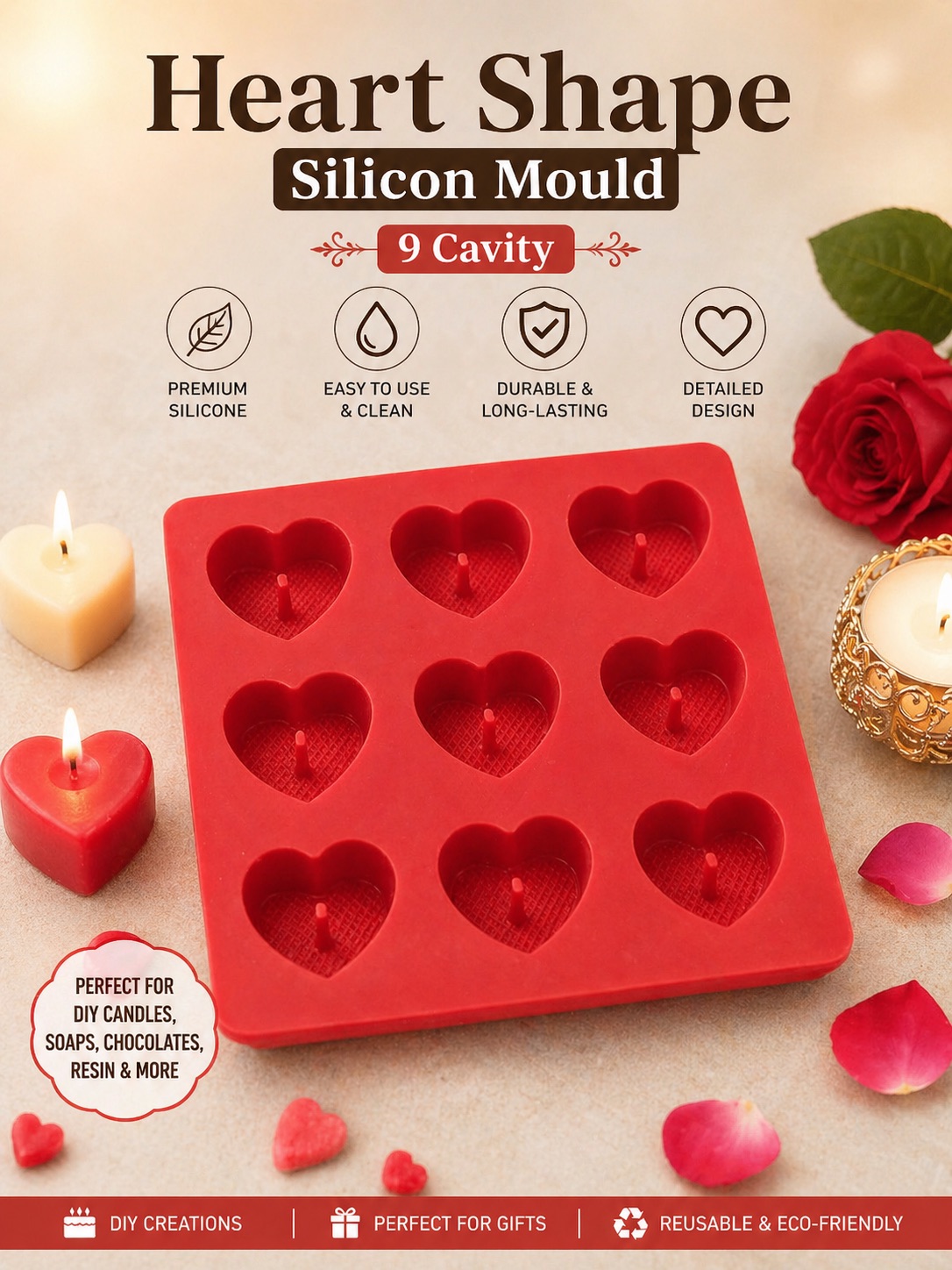 Heart Shape Silicone Candle Mould 9 Cavity | Navdecorz