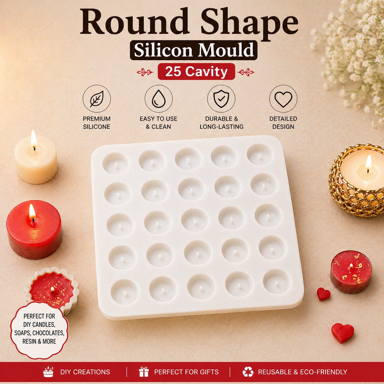 Round Shape Silicone Candle Mould 25 Cavity (35×10) | Navdecorz