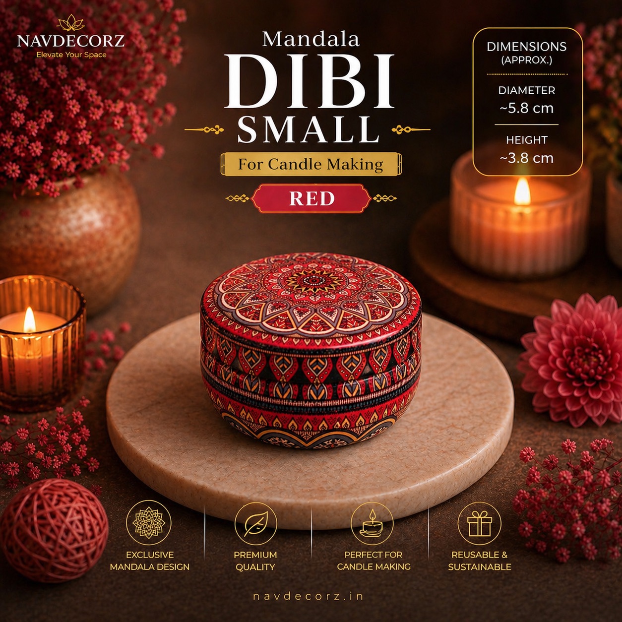 Mandala DIBI Small Candle Tin – Multicolor | Navdecorz