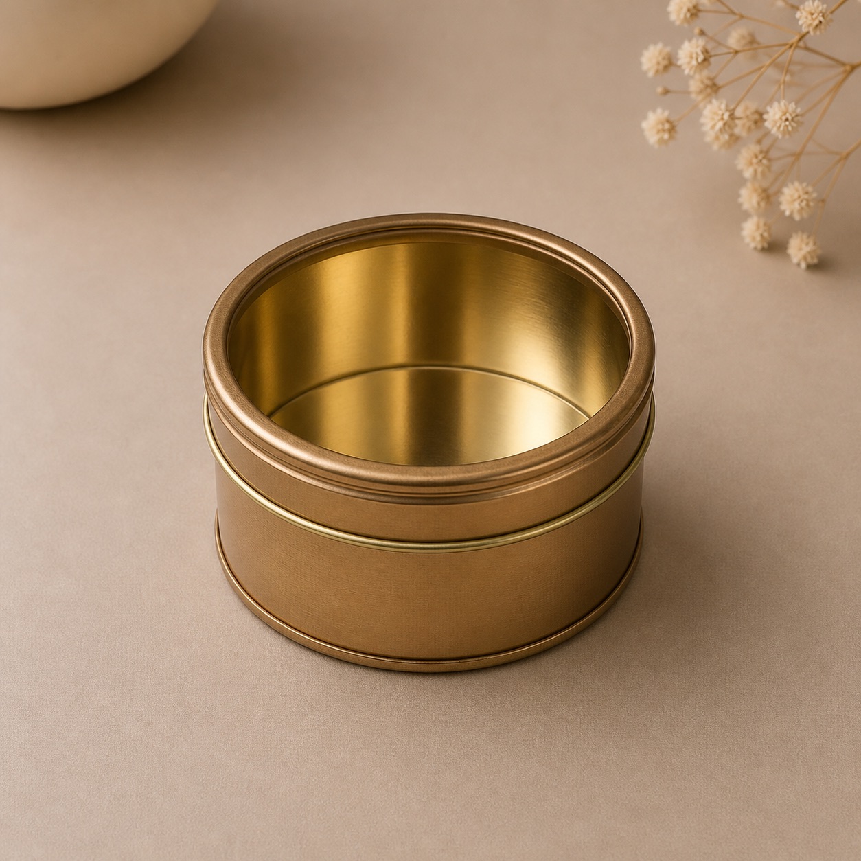 DIBI Medium Candle Tin – Plain Gold Finish | Navdecorz