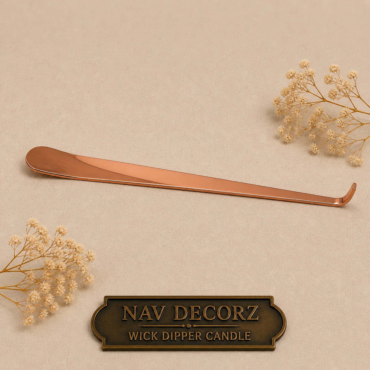 Premium Metal Wick Dipper Candle (Rose Gold, Straight Handle) | NavDecorz